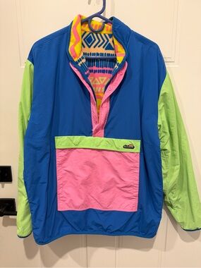 chubbies Neon Colorblock Pullover Reversible Jacket in Blue, Pink & Lime